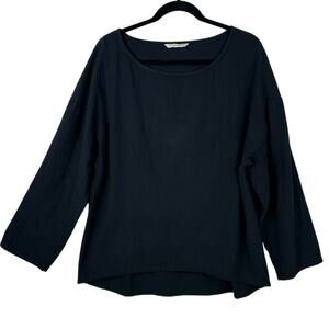 Soft Surroundings Basic Top Womens Size XL Black Slub Cotton Long Sleeve